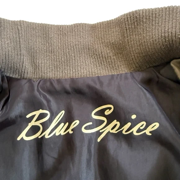 Blue Spice Womens Size Large Faux Leather Bomber Coat Jacket Full Zip Brown Tan - Picture 4 of 14